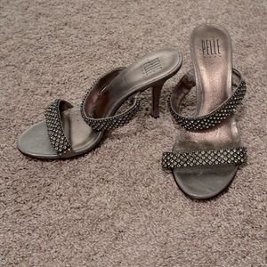 Pelle Moda pewter mule heels, size 8.